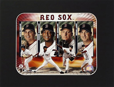 Encore Select M4BBBOSPIT Boston Red Sox SuperStar Pitchers Pedro Martinez#44; Derek Lowe#44; Curt Schilling#44; and Keith Foulke Photograph in a 11 in. x 14 in.