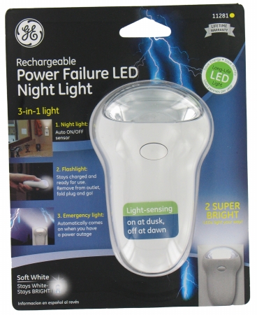 Jasco Products 3 In 1 Soft White Rechargeable Power Failure Led Night Light 112