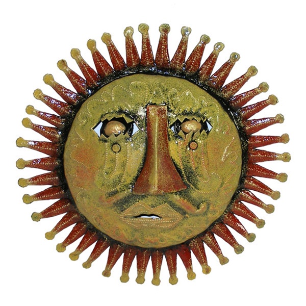 Gifts With Humanity HCCAJ133-RED-534005 Haitian Metal Sun Face Wall Hanging - Oil Drum Art - Red