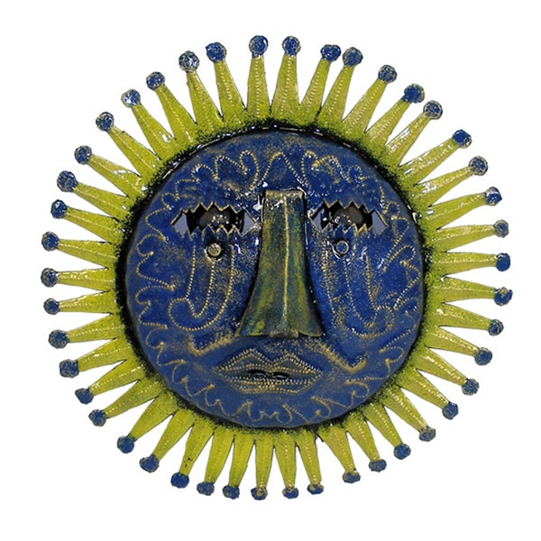 Gifts With Humanity HCCAJ133-BLUE-534006 Haitian Metal Sun Face Wall Hanging - Oil Drum Art - Blue