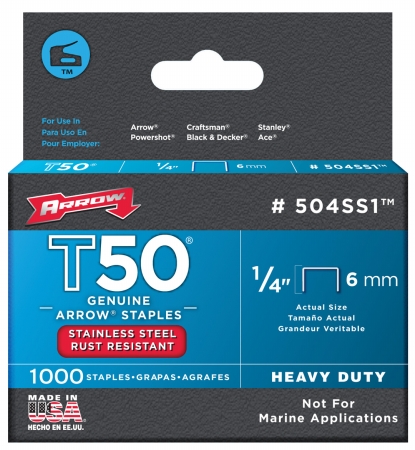 Arrow Fastener Co. .25in. T50 Stainless Steel Staples 504ss1