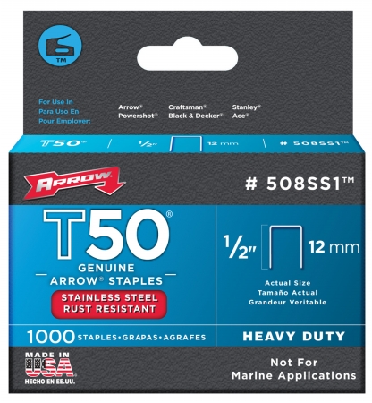 Arrow Fastener Co. .50in. T50 Stainless Steel Staples 508ss1