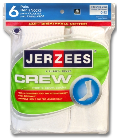 Fruit Of The Loom 6 Count White Mens Crew Socks JS28006