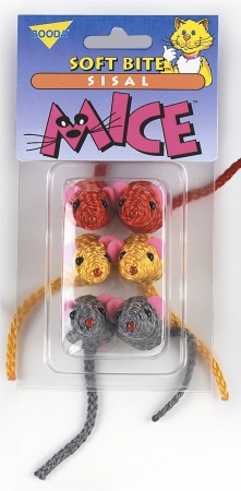 Doskocil Aspen Pet 6 Sisal Mice Soft Bite Cat Toys 58051
