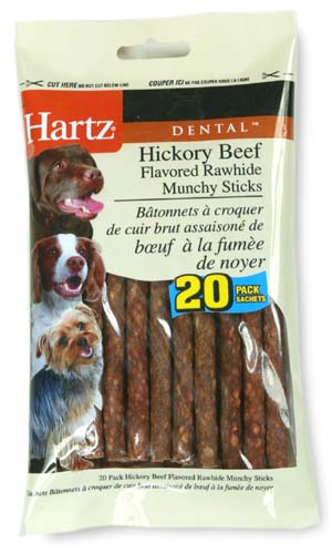 Hartz 20 Pack Dental Hickory Beef Flavored Rawhide Munchy Sticks 97104