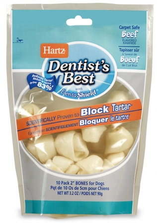 Hartz 10 Pack 2in. Rawhide Mini Bones Dentists Best With Dentashield 01006