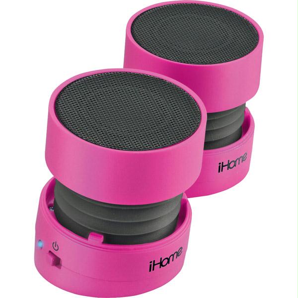 Ihome Pink Rechargeable Collapsible Portable Mini Speakers