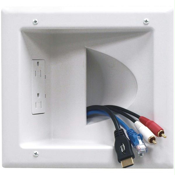 Datacomm Electronics 45-0031-wh Recessed Low-voltage Media Plate With Duplex Receptacle