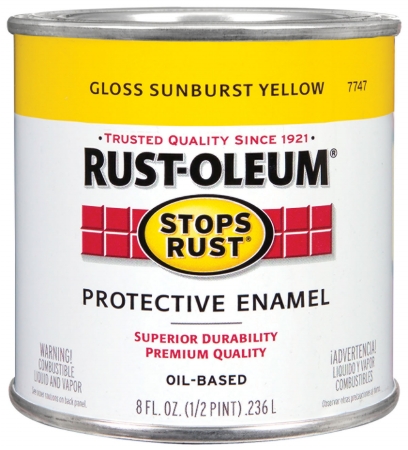 Rustoleum Half Pint Gloss Sunburst Yellow Oil Based Stops Rust Protective Ename