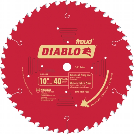 10in. 40t Diablo General Purpose Chop Miter And Table Saw Blad D1040x