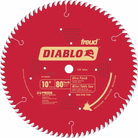 10in. 80t Diablo Ultra Finish Work Chop-slide Miter And Table Saw Blade D10