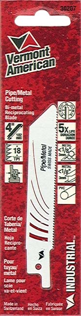 Vermont American 4in. 18 TPI Metal Cutting Reciprocating Saw Blades 30207