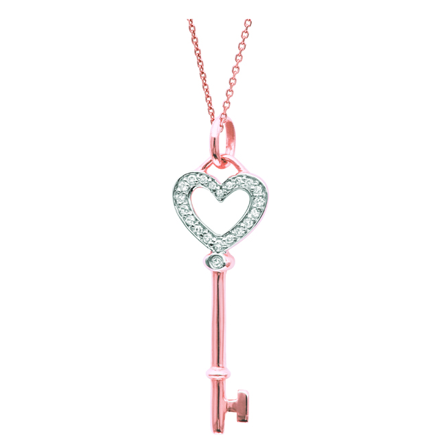 DivaDiamonds ADP05219 14K Yellow Gold Diamond Heart Key Pendant