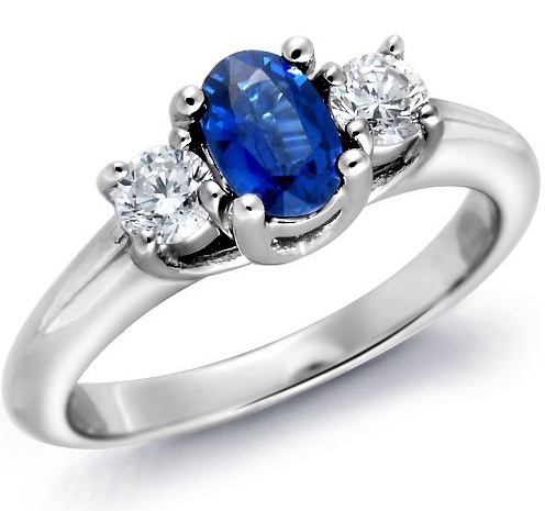 DivaDiamonds 3OVDSD025W 8 14K White Gold Oval Blue Sapphire Round Diamond 3 Stone Ring .25 ctw Size 8
