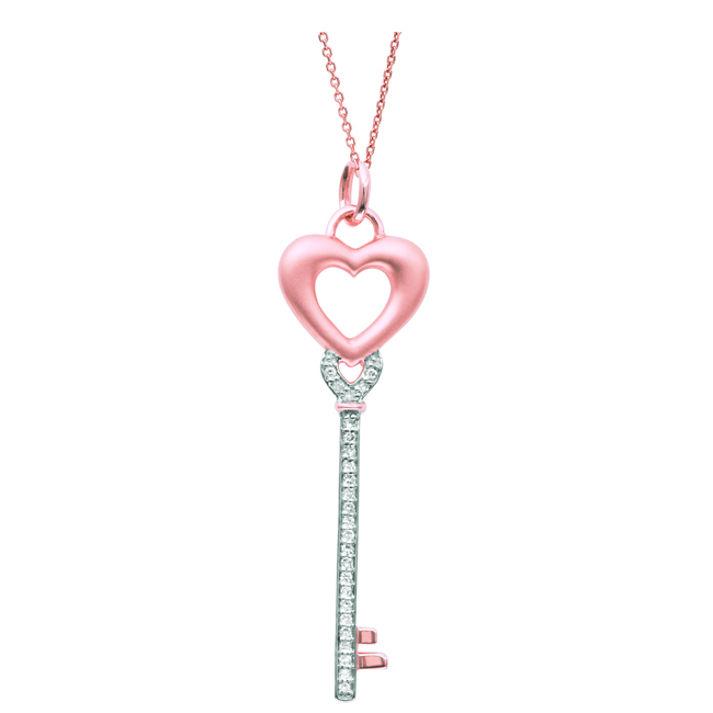 DivaDiamonds ADP05223 14K Yellow Gold Diamond Heart Key Pendant