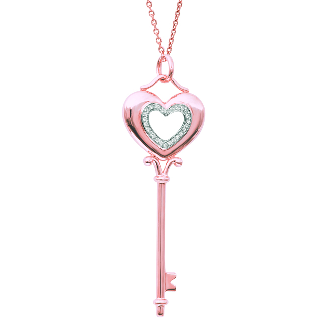 DivaDiamonds ADP05233 14K Yellow Gold Diamond Heart Key Pendant