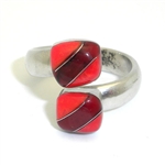 Gifts With Humanity MJSRBS-R-215065 Two Cube Coral Bloodstone Silver Wrap Ring
