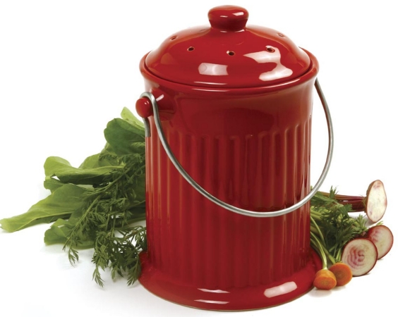 1 Gallon Red Ceramic Compost Keeper Crock