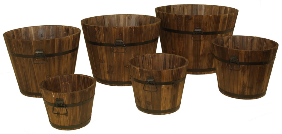 6 Piece Wooden Whiskey Barrel Planter Set Devbp208