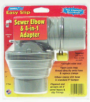 Camco Mfg Inc Rv Easy Slip Sewer Elbow & 4-in-1 Adapter 39144