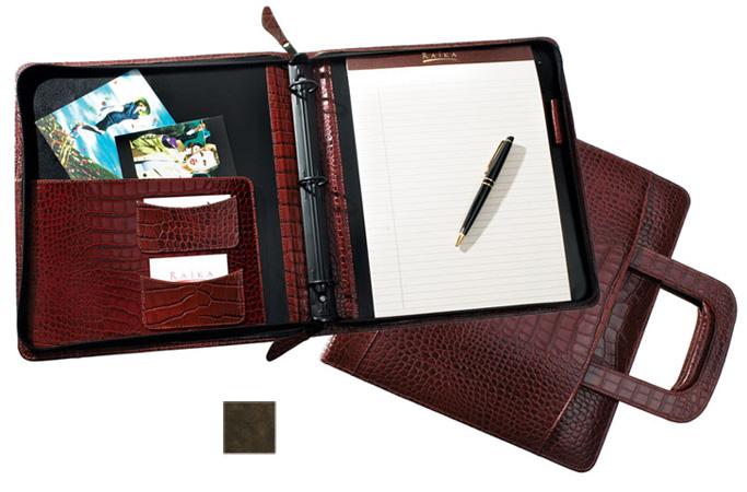 Raika VI 179 BROWN 3 Ring Zipper Binder with Retratable Handle- Brown