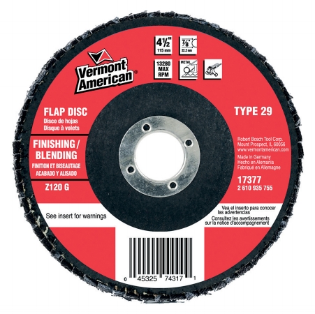 Vermont American 4.50in. X .88in. 60 Grit Zirconia Flap Disc 17375