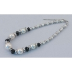 049-40137 Silver Tone Necklace With White Beads