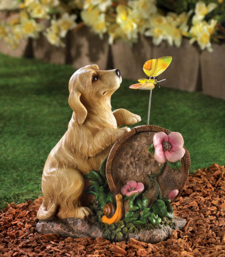 DSPS 6399033 Solar Garden Statue   Puppy and Butterfly