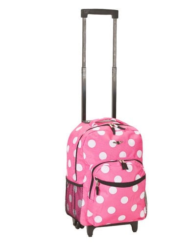 R01-pink Dot 17 In. Rolling Backpack