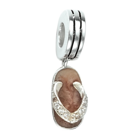 Feminine Jewelry 141032 Pink Sandal Dangle in Sterling Silver with EnamelWhite Swarovski Zirconia. Weight 2.40g Sandal
