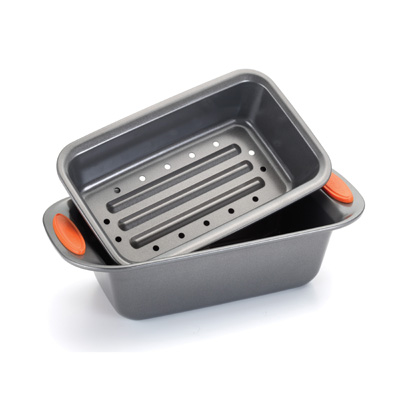 Rachael Ray 57655
                                    2 Piece Meat Loaf Pan Silicone Grip Handles - Orange