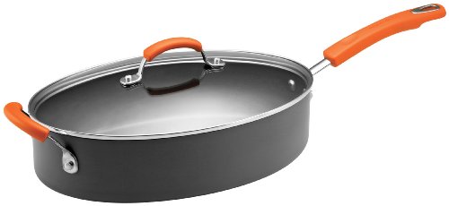 87395 5 Quart Hard Anodized Nonstick Covered Oval Saute With Helper Handle - Orange