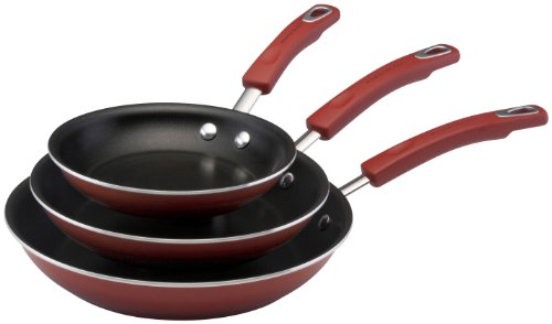 Rachael Ray 11541 3 Pack Porcelain Enamel Nonstick Skillets  Red