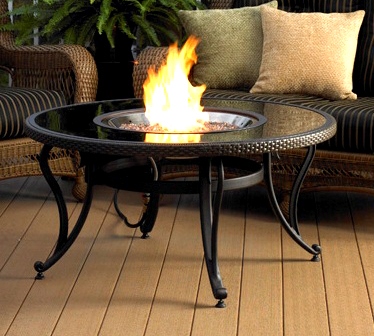 Outdoor Greatroom Company GLASS42K 42 in. Fire Pit Table Black Glass Table with Black Glass Top AND Crystal Fire Burner
