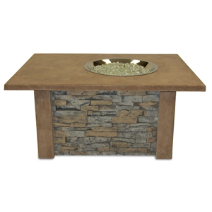Outdoor Greatroom Company SIERRA CFMK Sierra Firepit Table with Ledgestone and Supercast Top in MOCHA Finish. Includes Crystal Fire Burner and Recessed Top and