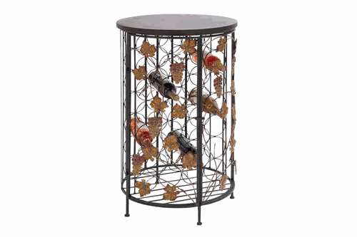 Benzara 64667 Metal Wood Wine Rack With Bottle Holders Under The Top