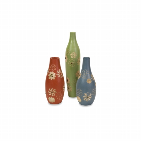 Imax 660003 Set of 3 Kanoa Carved Wood Vases