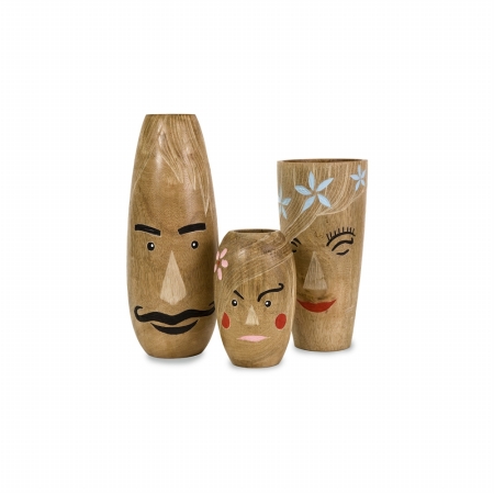 Imax 660043 Set of 3 Alvaro Family Carved Wood Vases