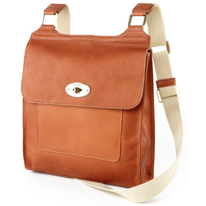 Clava 712TAN Leather Flap Turnlock Crossbody Tan