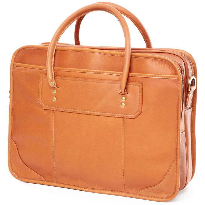 1165tan Leather Top Handle Laptop Briefcase - Tan