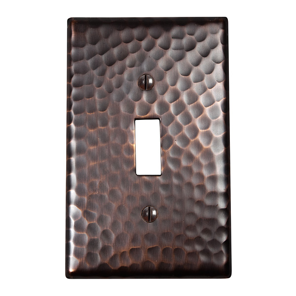 Solid Hammered Copper Single Switch Plate In Antique Copper Finish - Cf120an