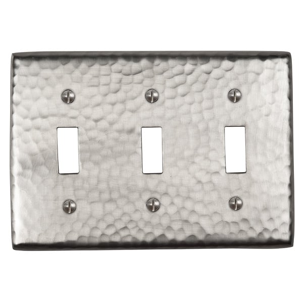 Solid Hammered Copper Tripple Switch Plate In Satin Nickel Finish - Cf127sn