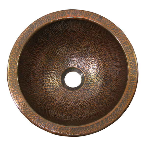 Solid Hand Hammered Copper Small Round Self Rimming Lavatory Sink In Antique Copper Finish - Cf147an