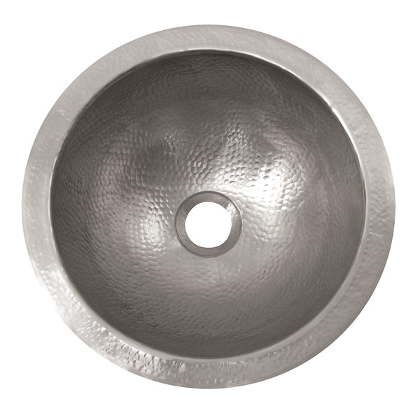 Solid Hand Hammered Copper Small Round Self Rimming Lavatory Sink In Satin Nickel Finish - Cf147sn