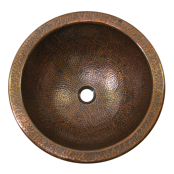 Solid Hand Hammered Copper Medium Round Self Rimming Lavatory Sink In Antique Copper Finish - Cf149an