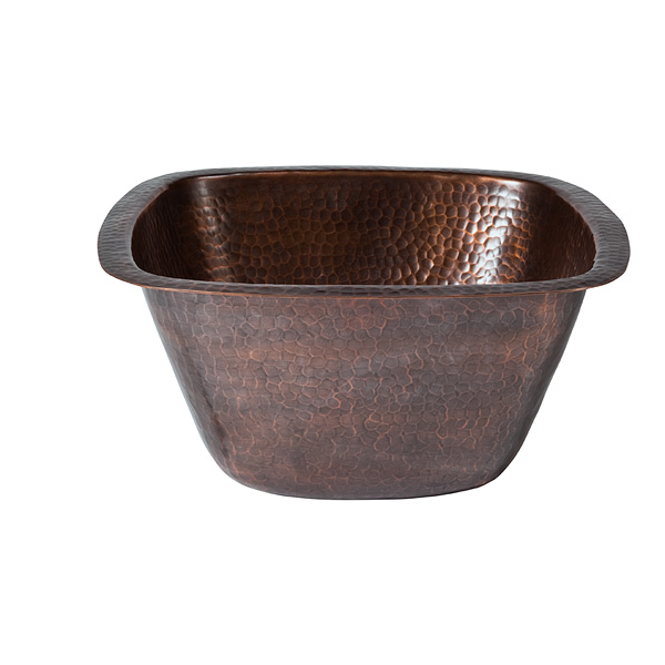 Solid Hand Hammered Copper 13in.x 13in. Medium Square Bar/prep Sink In Antique Copper Finish - Cf155an