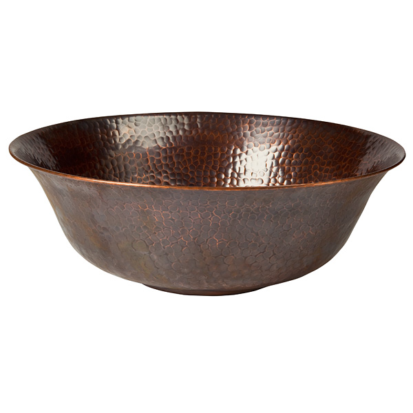 Solid Hand Hammered Copper 16in. Diameter Round Vessel Sink In Antique Copper Finish - Cf159an