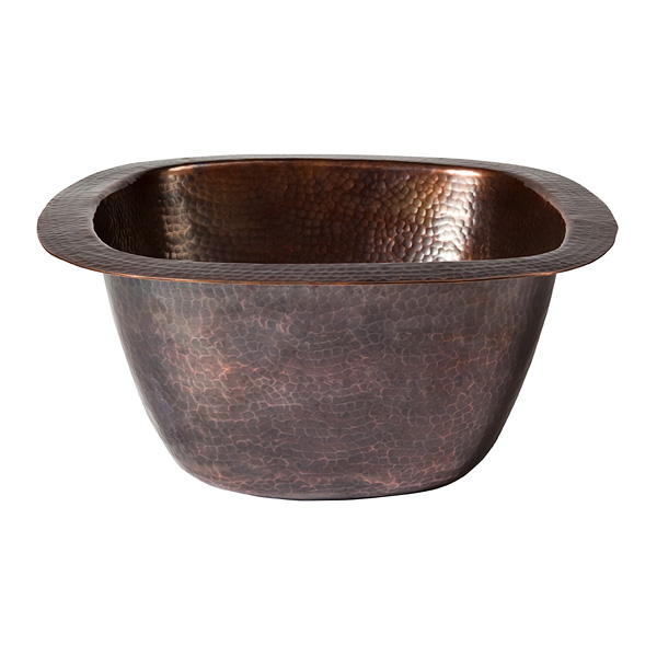 Solid Hand Hammered Copper 15in.x 15in. Large Square Bar/prep Sink In Antique Copper Finish -