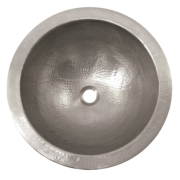 Solid Hand Hammered Copper Large Round Undermount Lavatory Sink In Satin Nickel Finish - Cf150sn