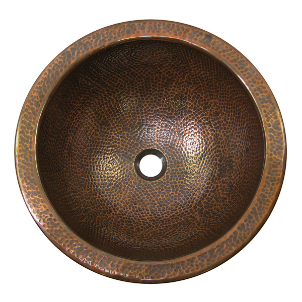 Solid Hand Hammered Copper Large Round Self Rimming Lavatory Sink In Antique Copper Finish - Cf150an